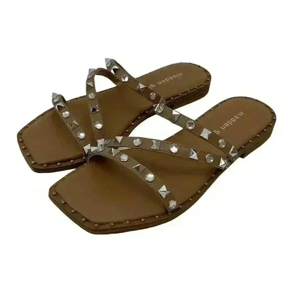 Madden Girl Sophii Size 6.5 Strappy Studded Jewels Slip on Flats Sandals - Picture 2 of 7